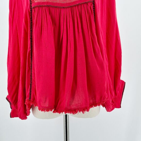 Free People Womens Peasant Blouse Size Small Boho Relaxed Hippie Lightweight - Picture 3 of 10